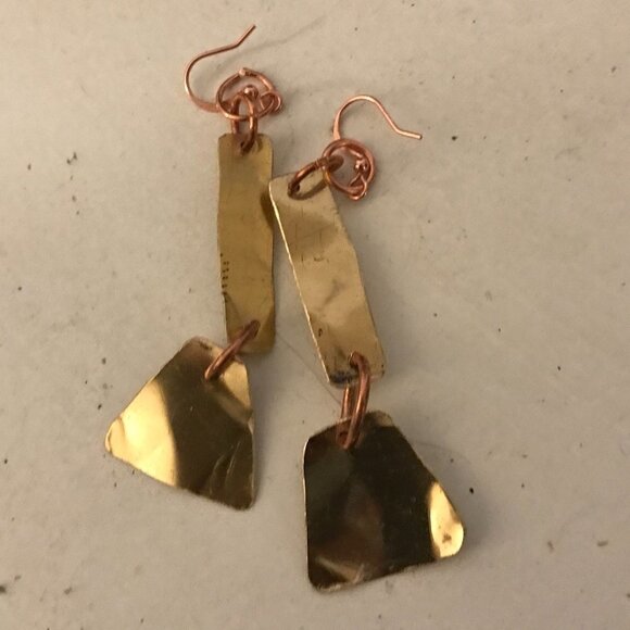 Tribal Brass Copper Earrings Drop Dangle Handmade Primitive Festival Bohemian - Picture 7 of 7